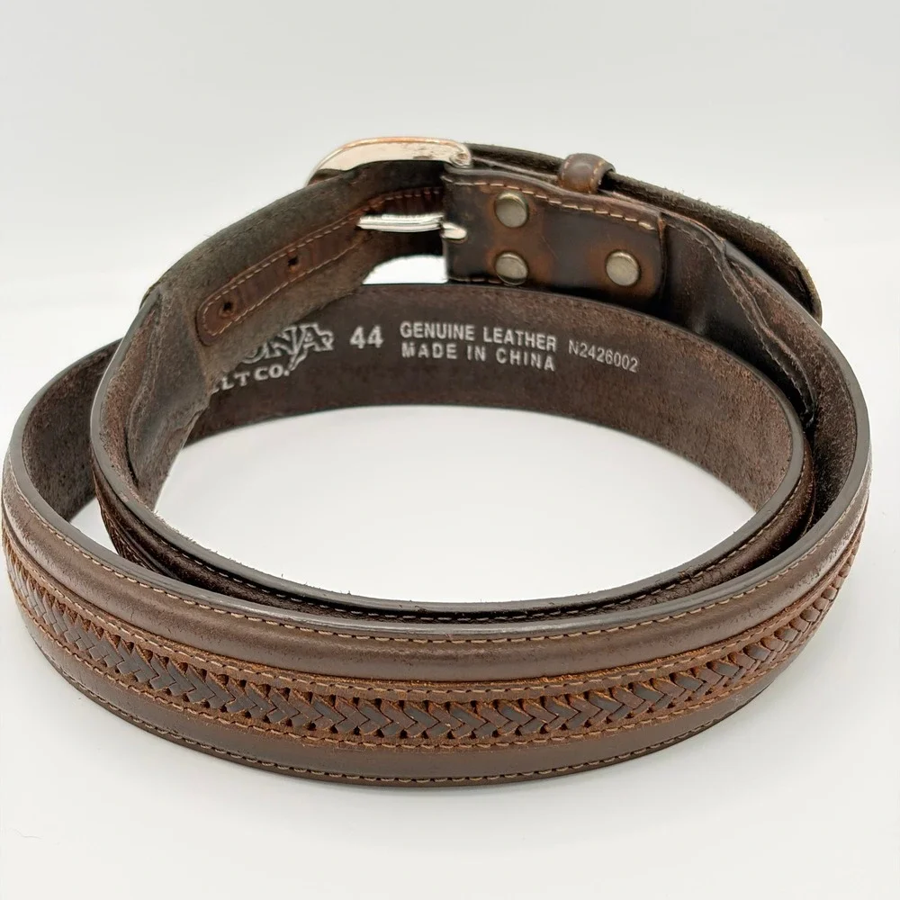 Nocona Belt Co Leather Belt 44 Western Brown Braided Silver Buckle Men's Women's